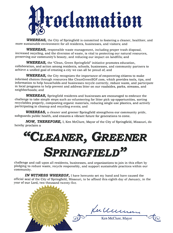 mayoral proclamation for a cleaner greener Springfield